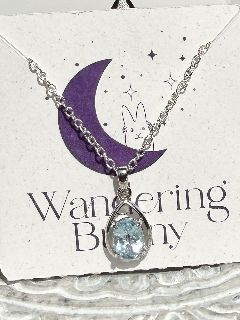 Sterling Silver Blue Topaz Solitaire Pendant, Handmade by Wandering Bunny LLC